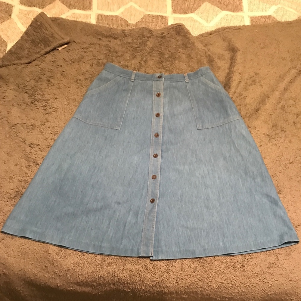 Knee Length Denim Button Front Skirt